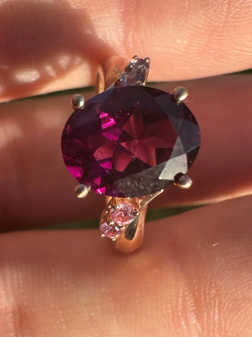 Solid 10k rose gold 2.60Ctw genuine grape garnet/pink sapphire - Picture 12 of 12